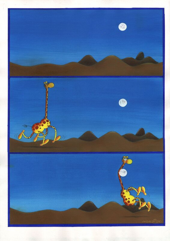 la girafe a un problème avec la lune qui la bloque dans sa course